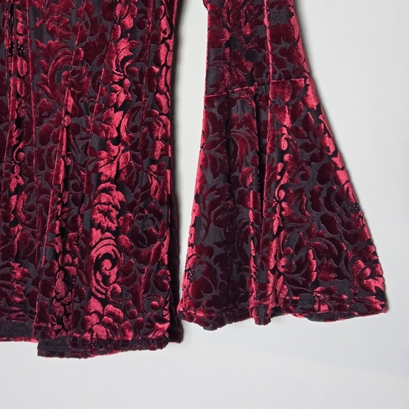 Ultra Pink Velvet Burnout Fairy Witchy Gothic Edgy Button Down  Flare Sleeve Top - Picture 6 of 15